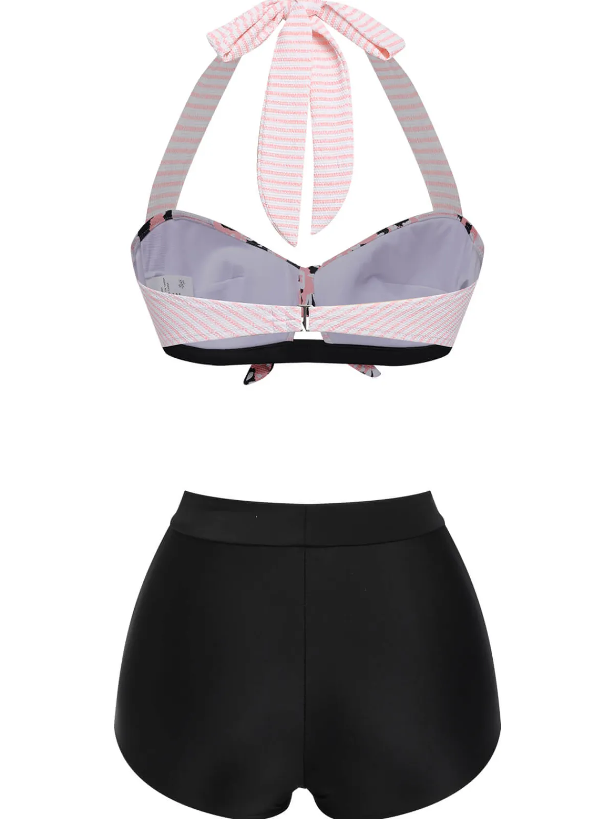 Hot Retro Stage 1950s Striped Patchwork Halter Swimsuit