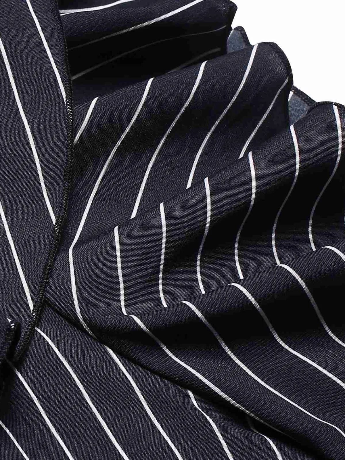Best Retro Stage 1950s Striped Slanted Shoulder Ruffle Jumpsuit