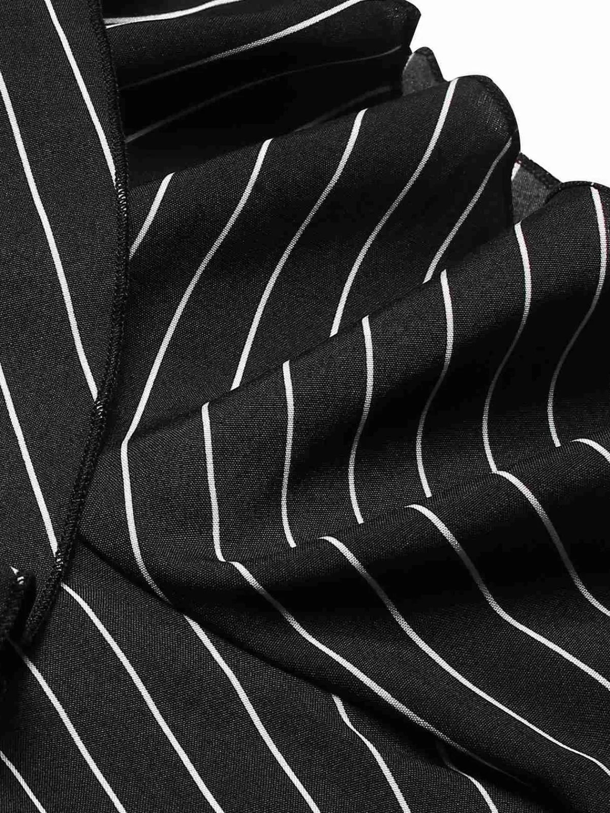 Best Retro Stage 1950s Striped Slanted Shoulder Ruffle Jumpsuit
