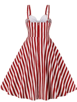 Outlet Retro Stage 1950s Stripes Contrast Patchwork Strap Dress