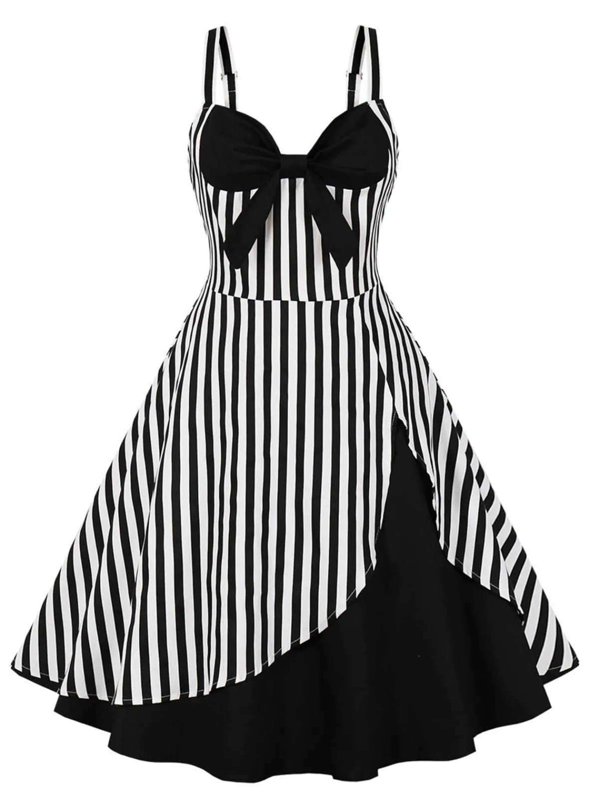 Outlet Retro Stage 1950s Stripes Contrast Patchwork Strap Dress
