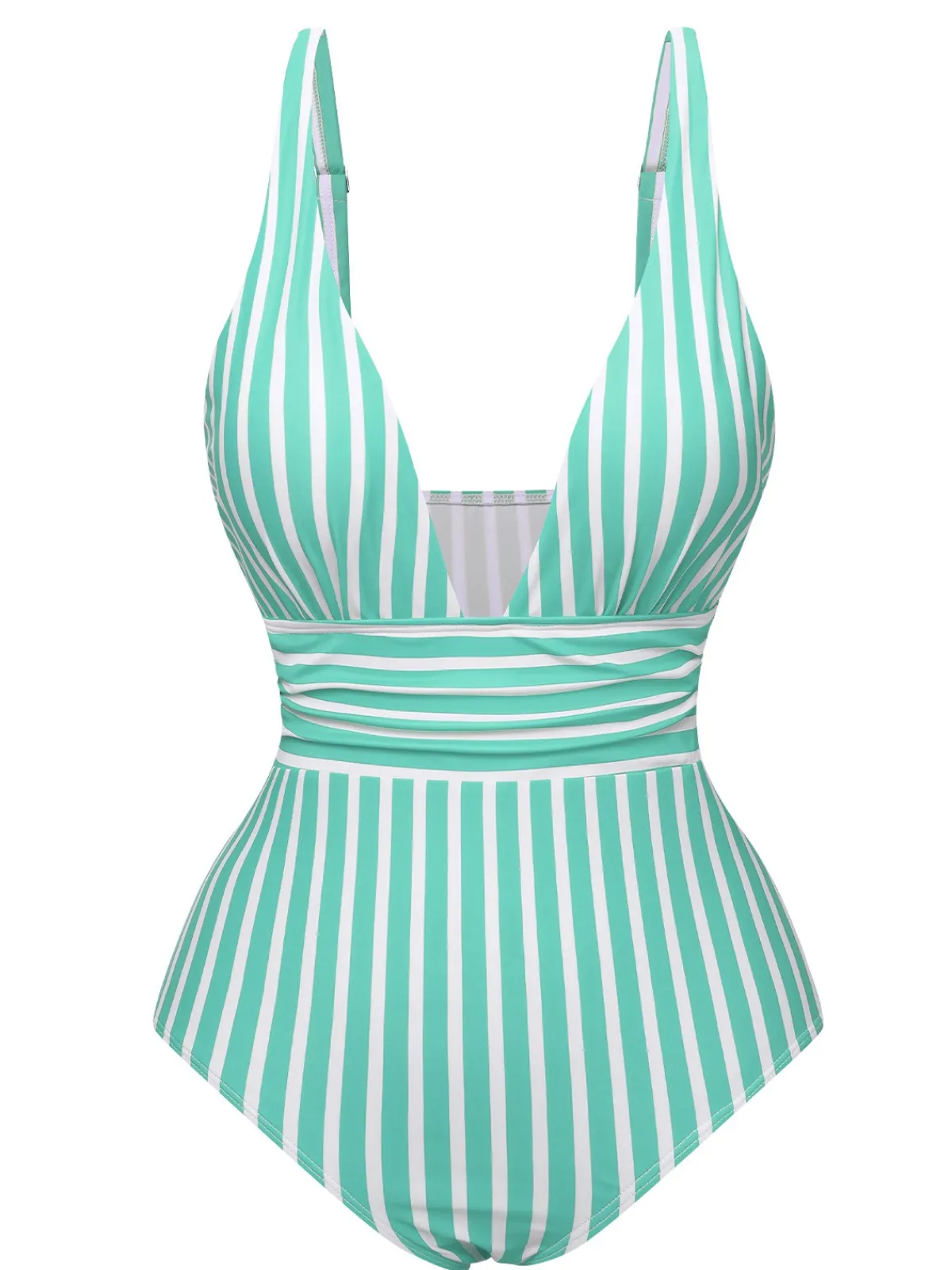 Sale Retro Stage 1950s Stripes Spaghetti Strap One-Piece Swimsuit