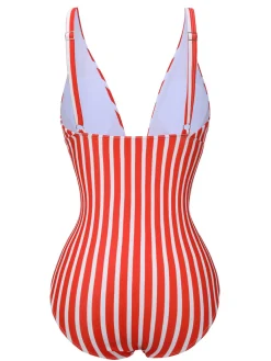 Outlet Retro Stage 1950s Stripes Spaghetti Strap One-Piece Swimsuit