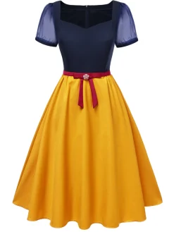 Outlet Retro Stage 1940s Sweetheart Neck Bow Princess Dress Turmeric