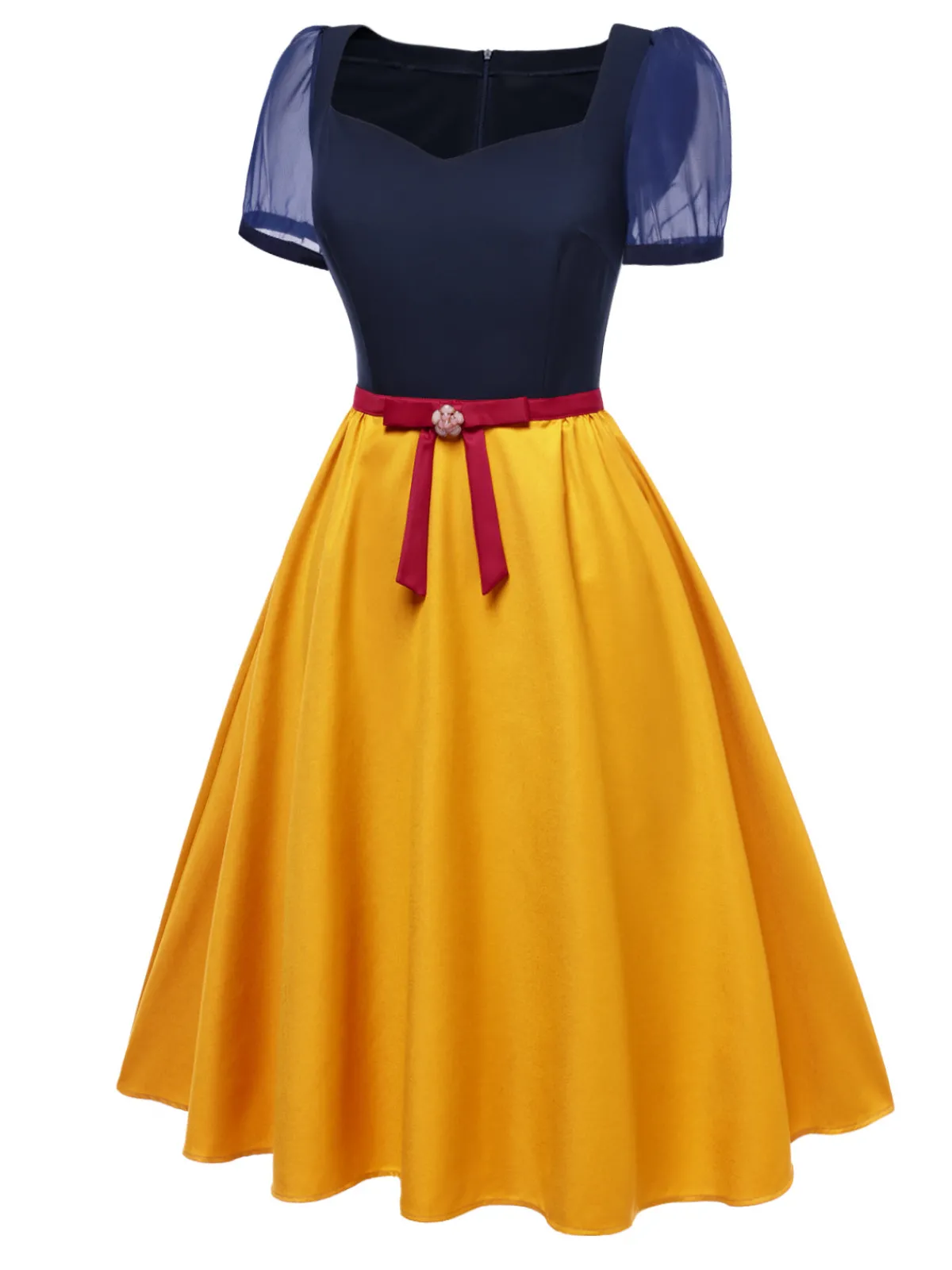 Outlet Retro Stage 1940s Sweetheart Neck Bow Princess Dress Turmeric