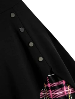 Online Retro Stage 1950s Sweetheart Plaid Patchwork Dress Black