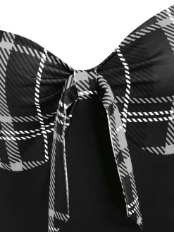 Sale Retro Stage 1950s Sweetheart Plaid Patchwork Dress