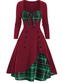 Sale Retro Stage 1950s Sweetheart Plaid Patchwork Dress