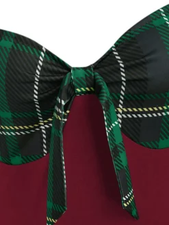 Sale Retro Stage 1950s Sweetheart Plaid Patchwork Dress