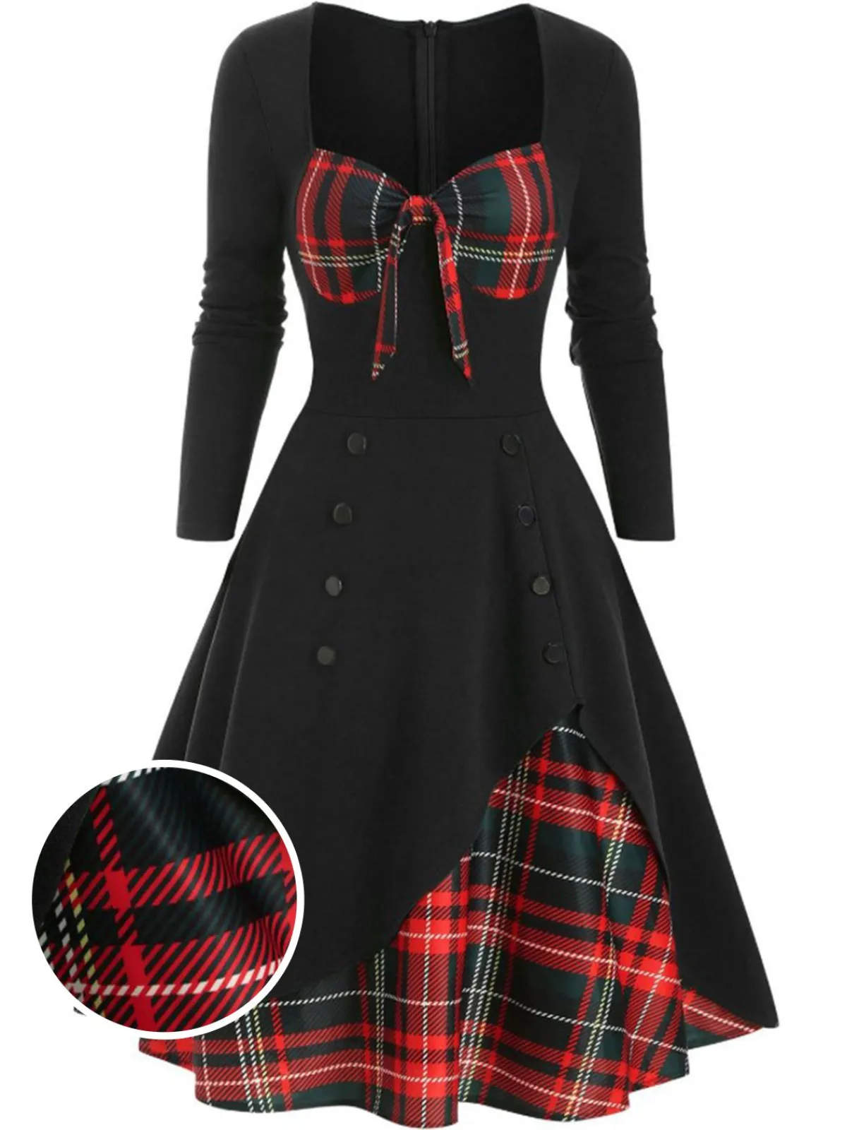 Outlet Retro Stage 1950s Sweetheart Plaid Patchwork Dress