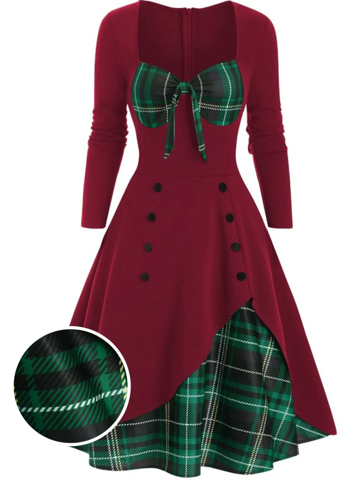 Outlet Retro Stage 1950s Sweetheart Plaid Patchwork Dress