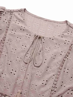 Sale Retro Stage 1940s Tie Front Eyelet Embroidered Blouse