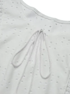Sale Retro Stage 1940s Tie Front Eyelet Embroidered Blouse