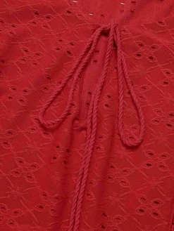 Sale Retro Stage 1940s Tie Front Eyelet Embroidered Blouse
