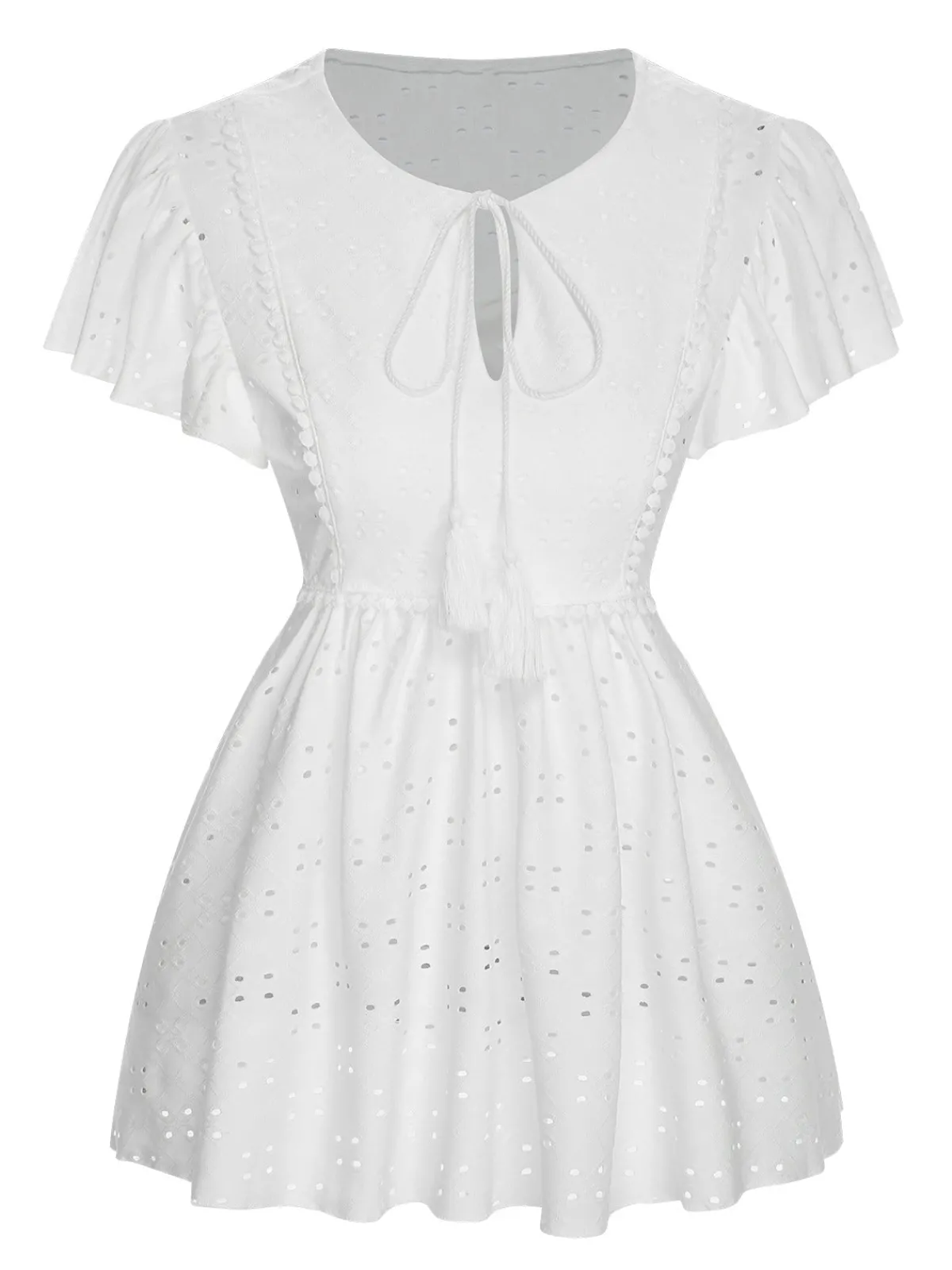 Hot Retro Stage 1940s Tie Front Eyelet Embroidered Blouse