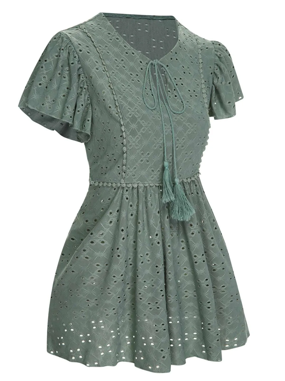 Hot Retro Stage 1940s Tie Front Eyelet Embroidered Blouse