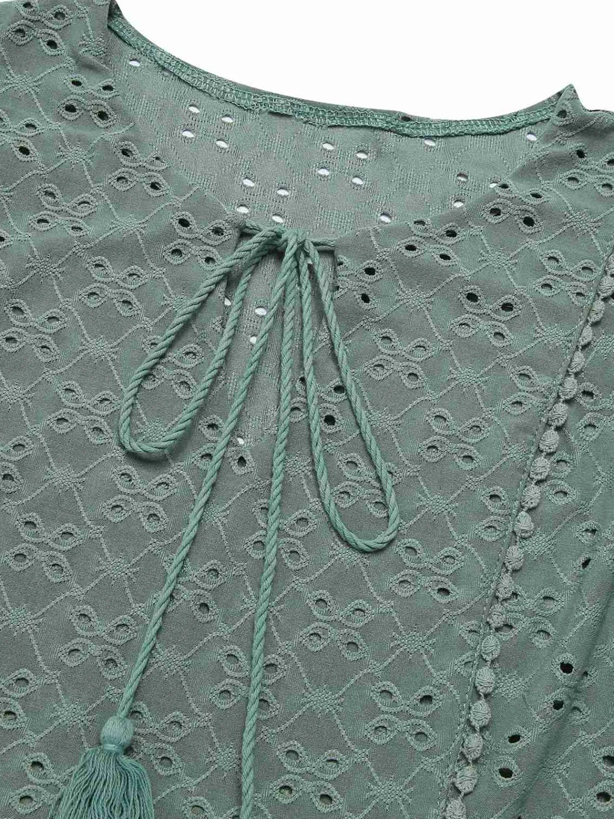 Hot Retro Stage 1940s Tie Front Eyelet Embroidered Blouse