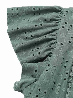 Hot Retro Stage 1940s Tie Front Eyelet Embroidered Blouse