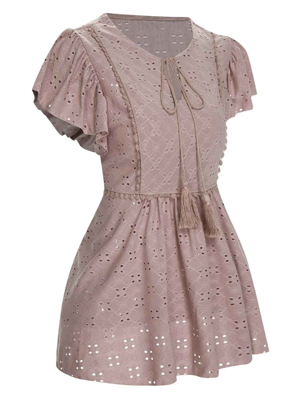 Hot Retro Stage 1940s Tie Front Eyelet Embroidered Blouse