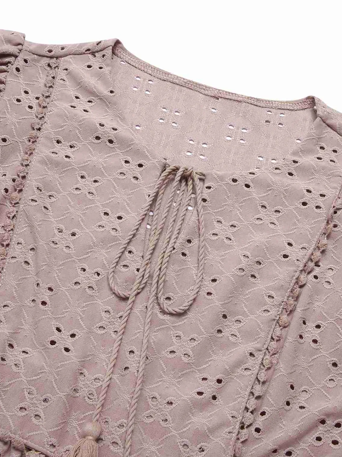 Hot Retro Stage 1940s Tie Front Eyelet Embroidered Blouse