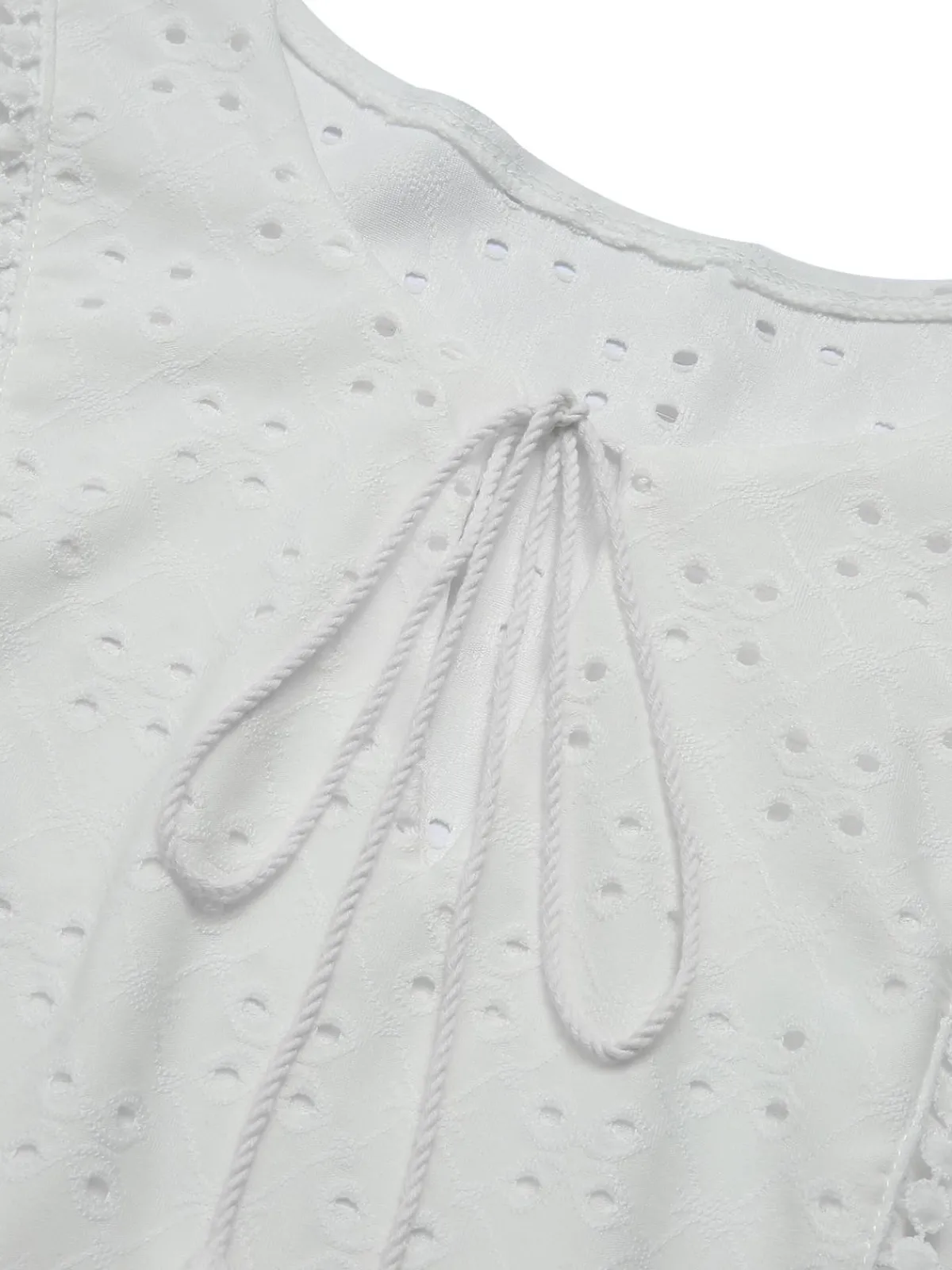 Hot Retro Stage 1940s Tie Front Eyelet Embroidered Blouse