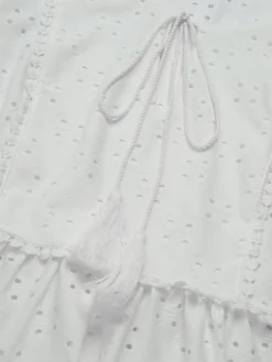 Hot Retro Stage 1940s Tie Front Eyelet Embroidered Blouse