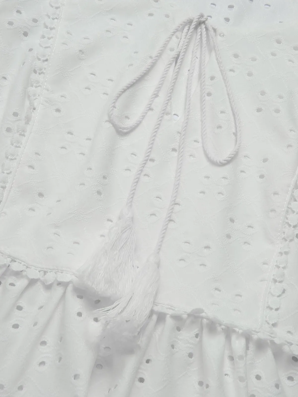 Hot Retro Stage 1940s Tie Front Eyelet Embroidered Blouse