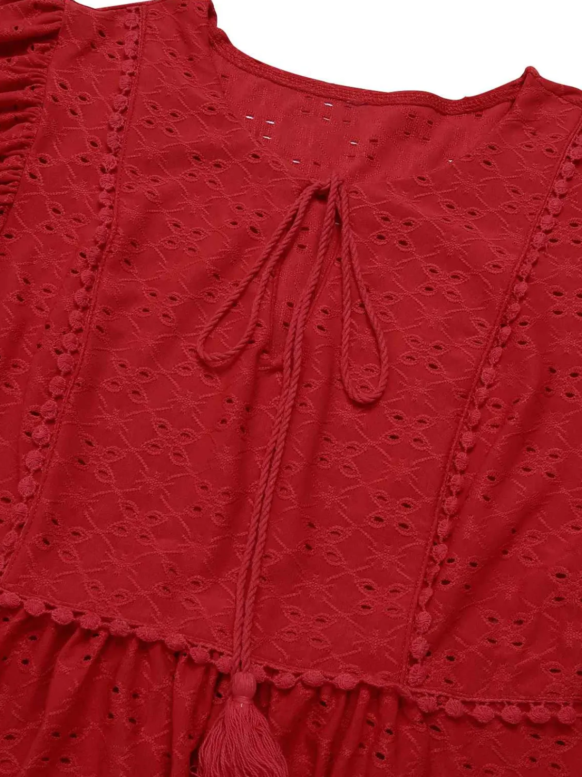 Hot Retro Stage 1940s Tie Front Eyelet Embroidered Blouse