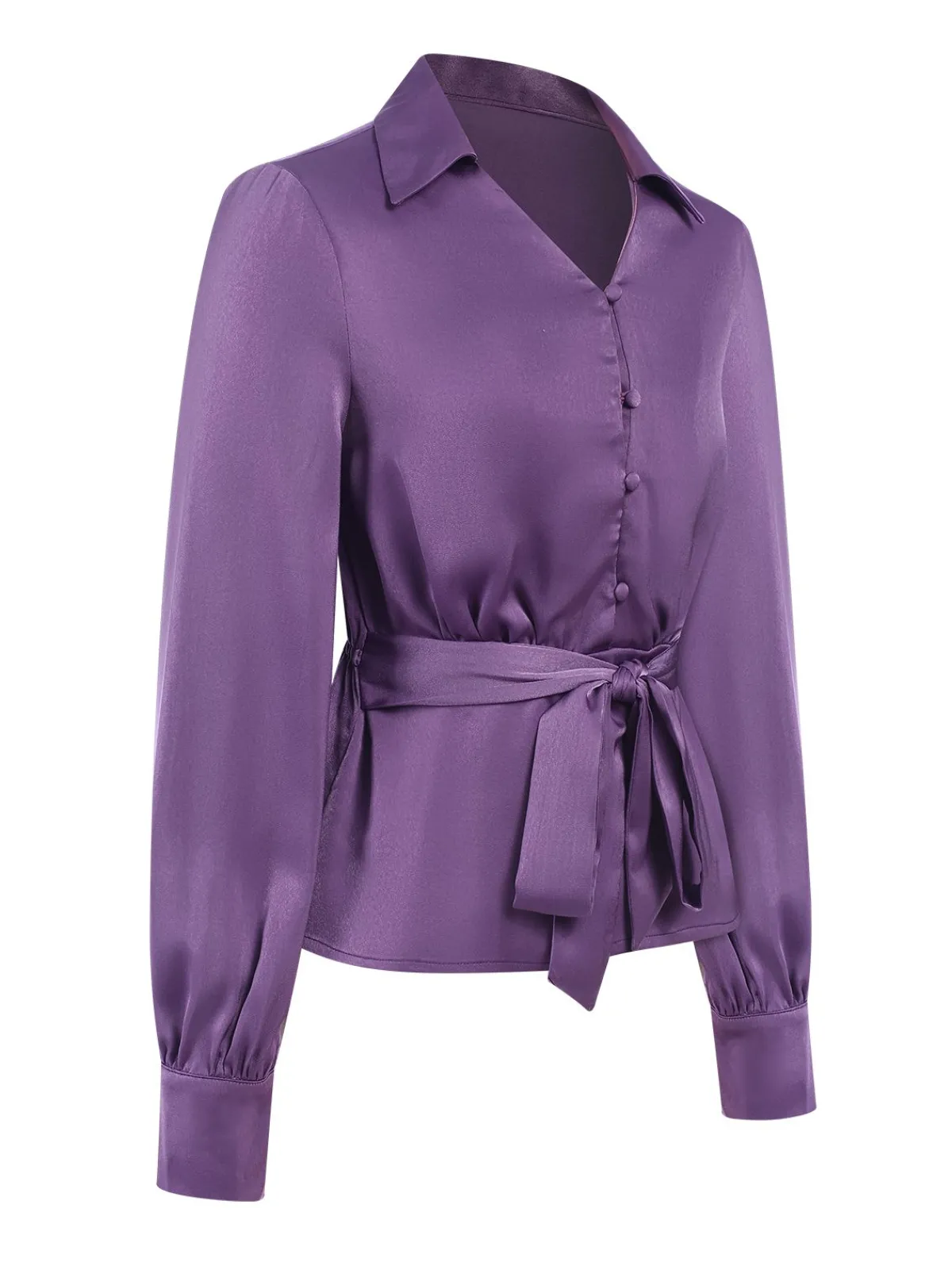 Best Retro Stage 1930s Tie Front Lapel Long Sleeve Blouse