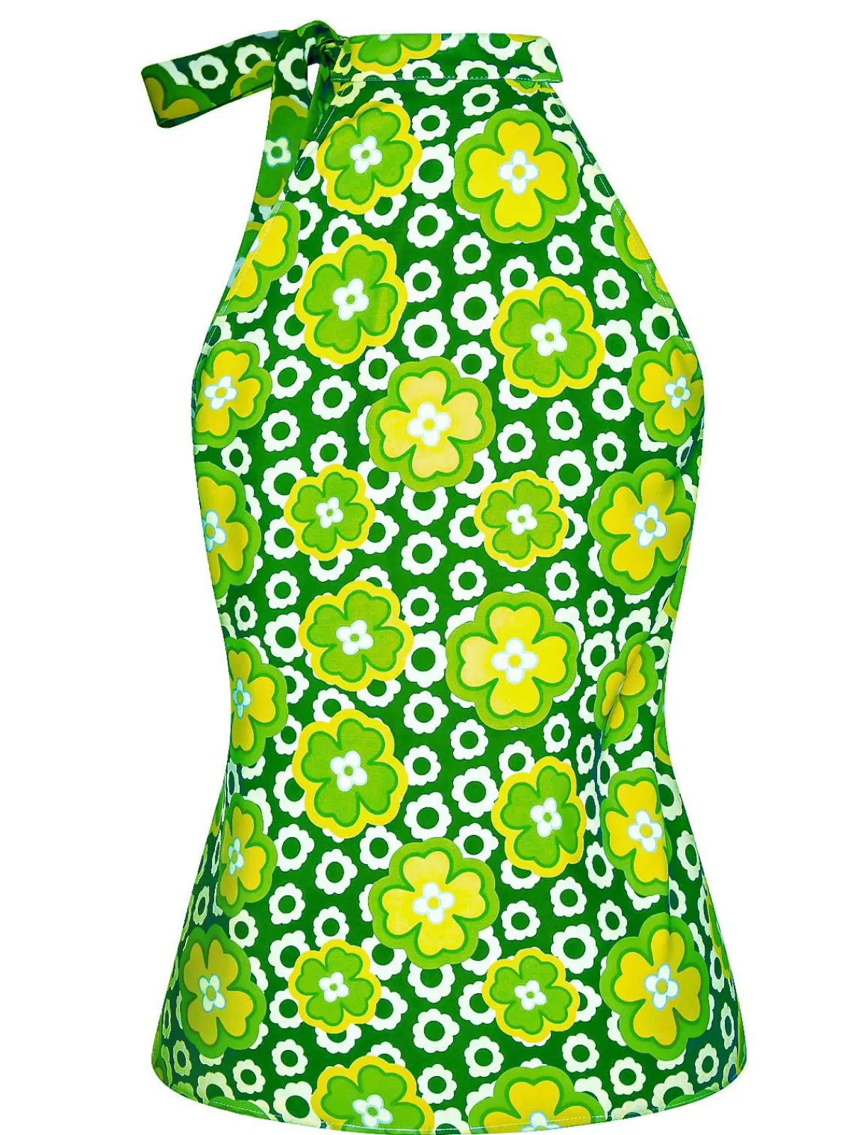 Clearance Retro Stage 1960s Tie Neck Floral Sleeveless Top
