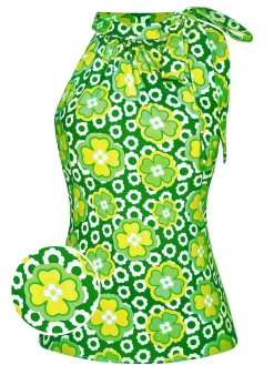 Clearance Retro Stage 1960s Tie Neck Floral Sleeveless Top