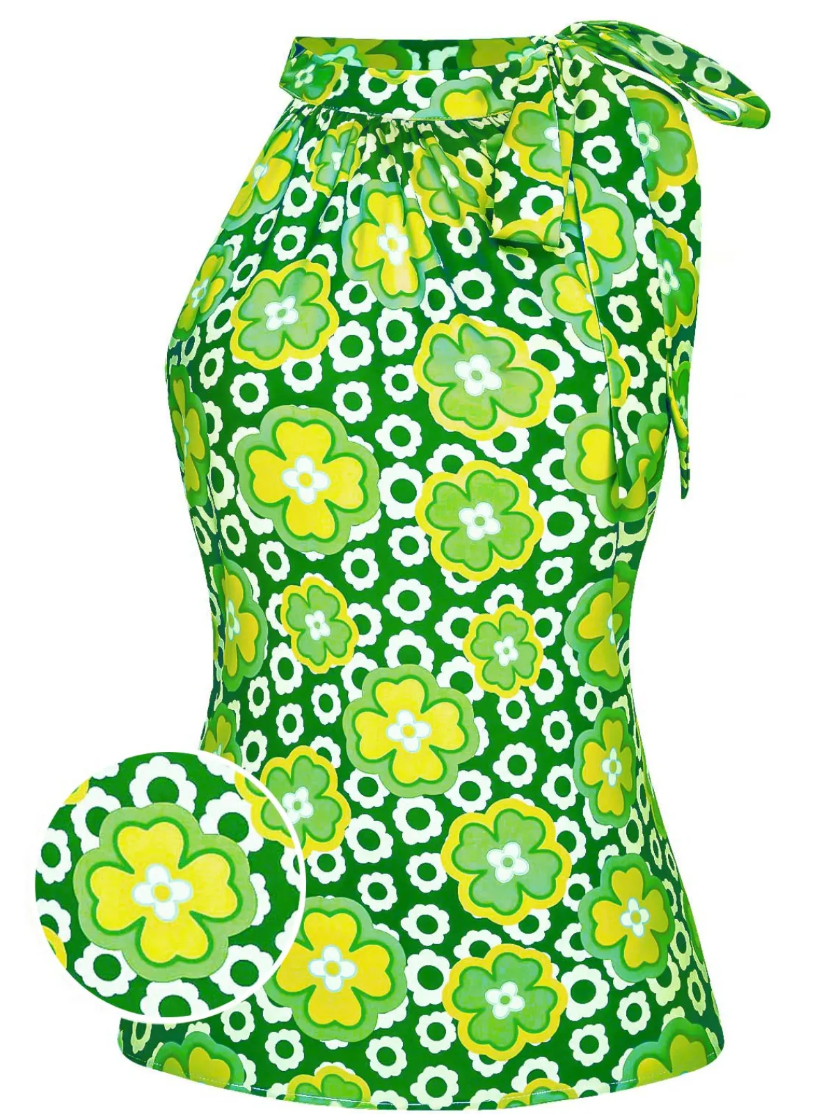 Clearance Retro Stage 1960s Tie Neck Floral Sleeveless Top