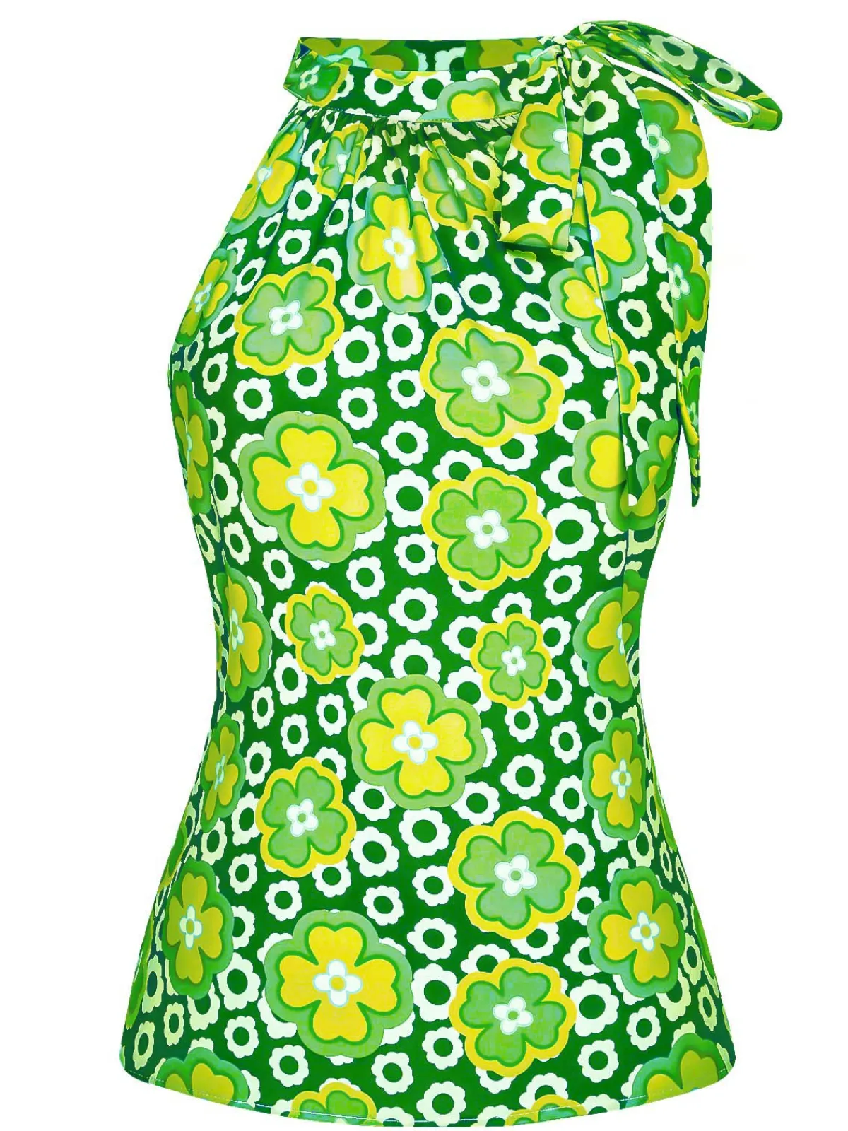 Clearance Retro Stage 1960s Tie Neck Floral Sleeveless Top