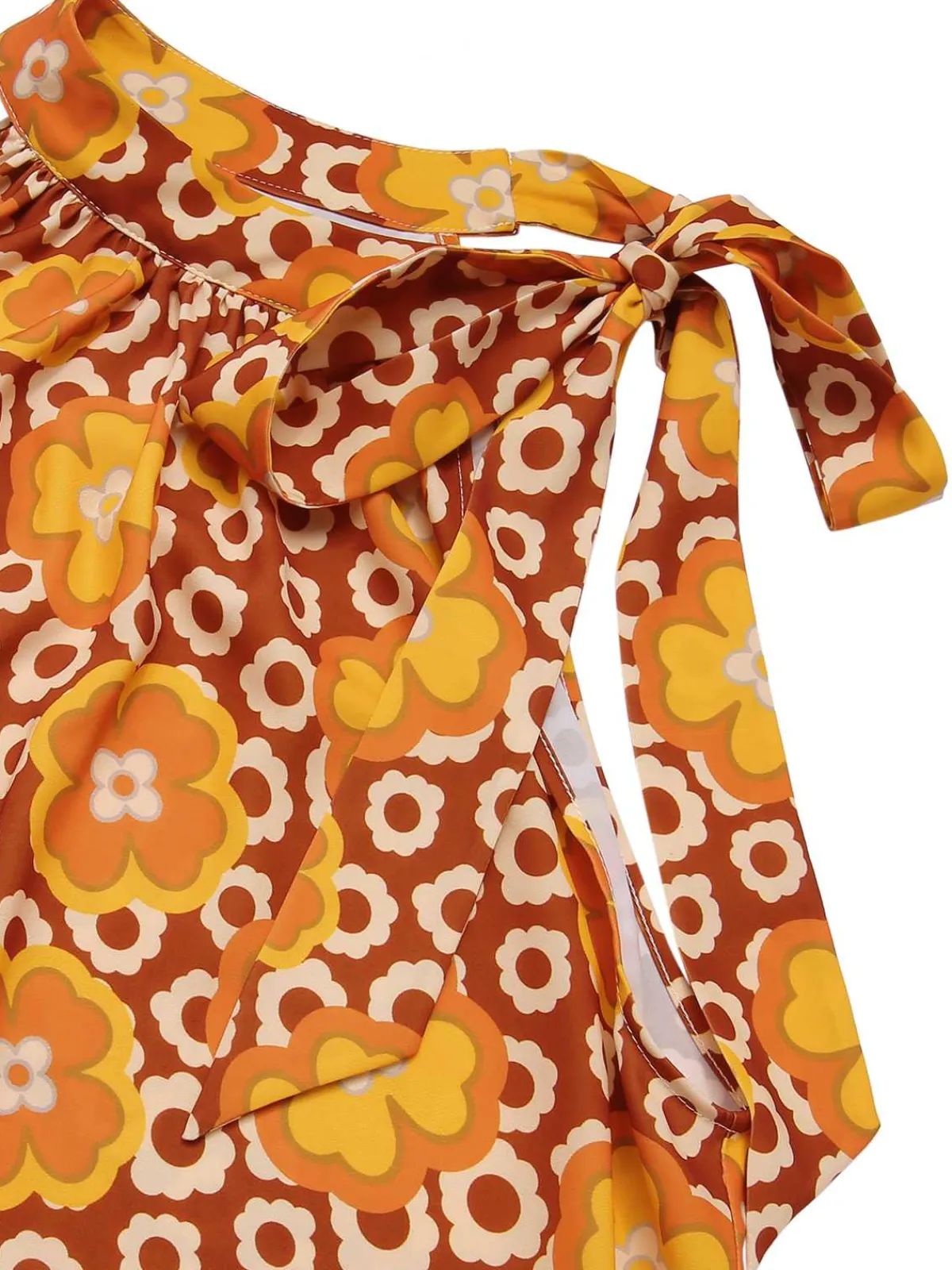 Fashion Retro Stage 1960s Tie Neck Floral Sleeveless Top