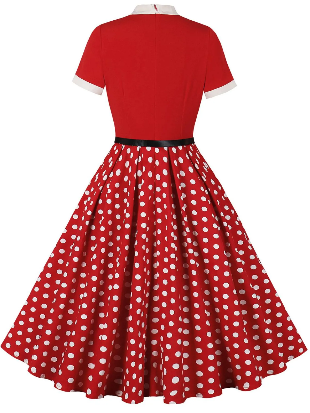 Hot Retro Stage 1950s Tie Neck Polka Dots Belted Dress