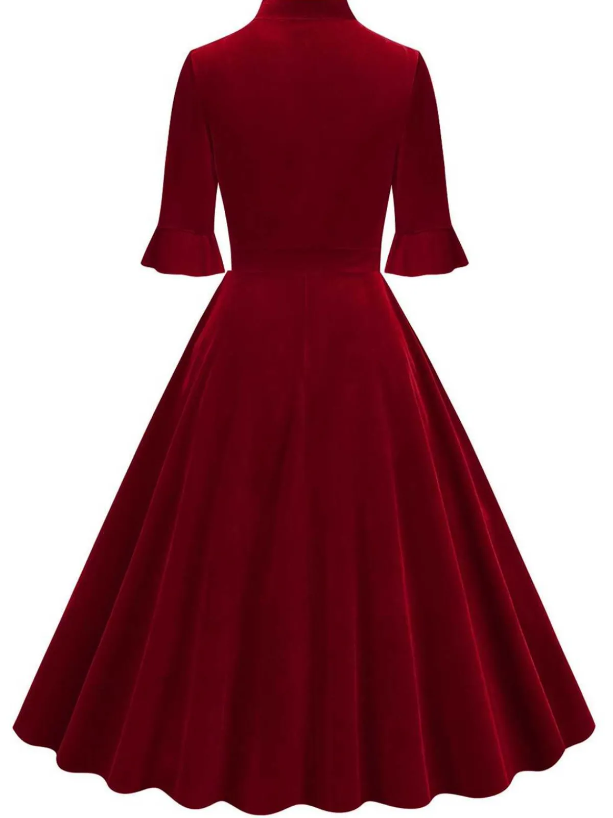 New Retro Stage 1950s Tie Neck Velvet Flared Sleeve Dress