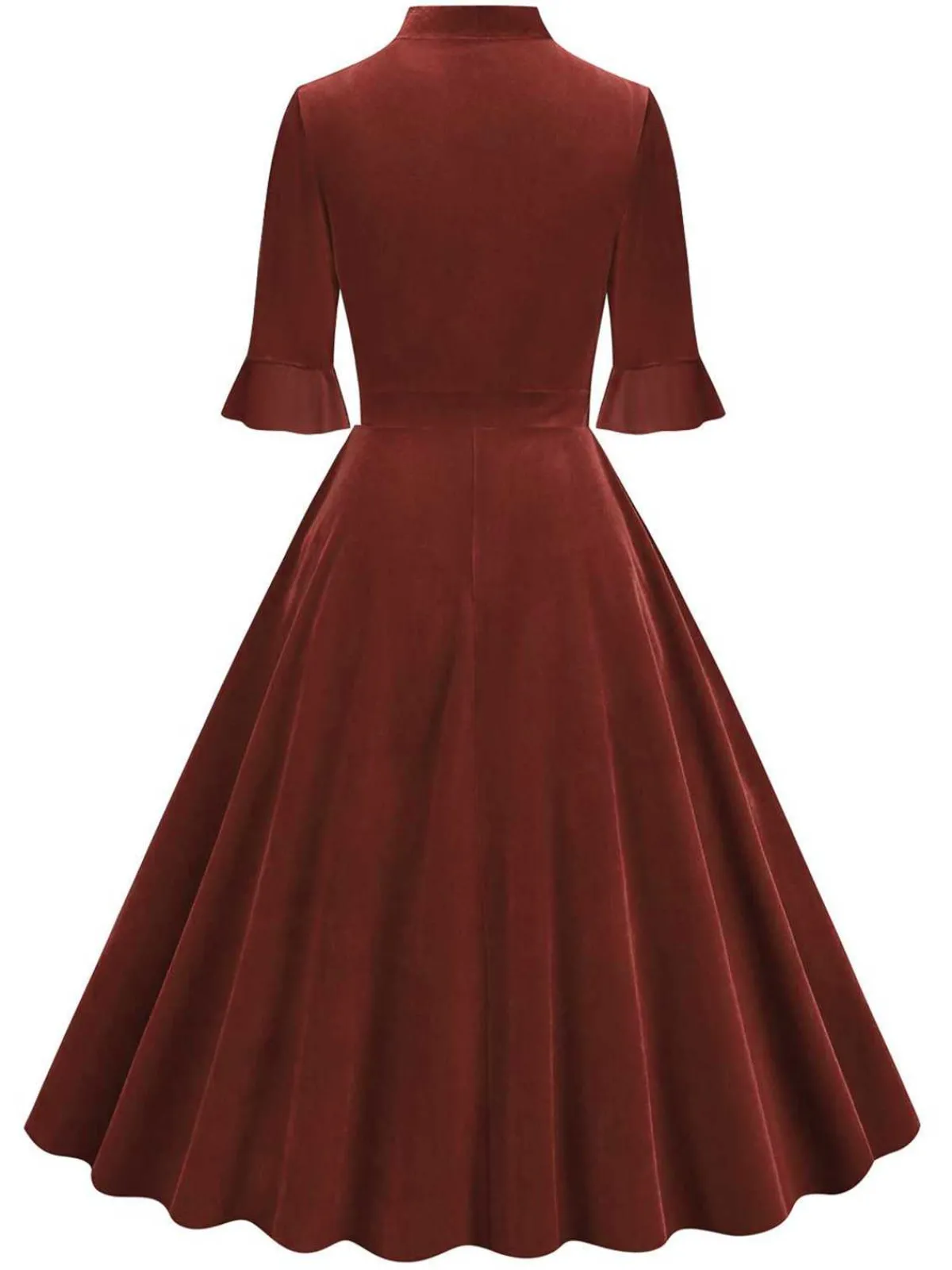 New Retro Stage 1950s Tie Neck Velvet Flared Sleeve Dress