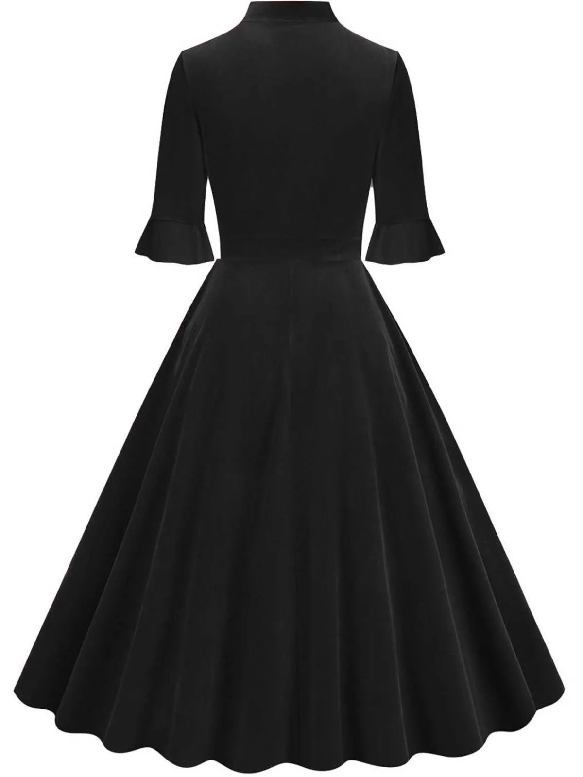 New Retro Stage 1950s Tie Neck Velvet Flared Sleeve Dress