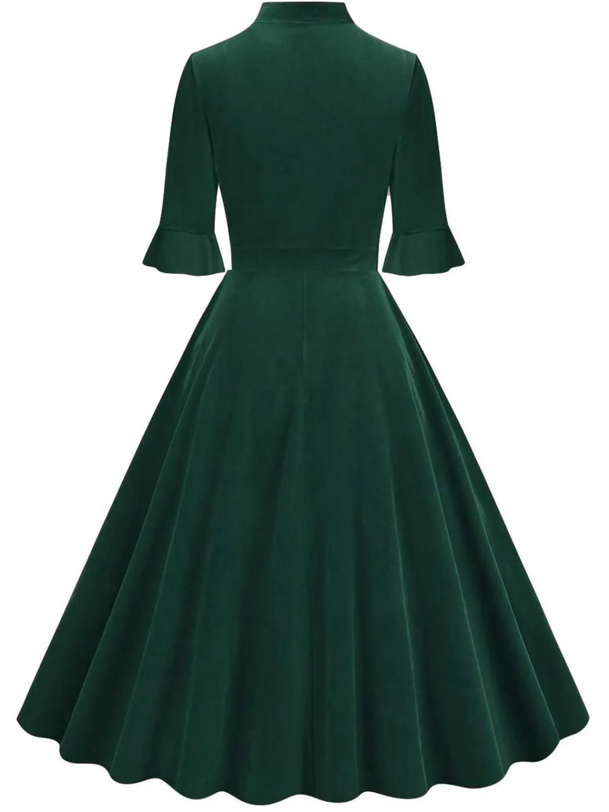 New Retro Stage 1950s Tie Neck Velvet Flared Sleeve Dress