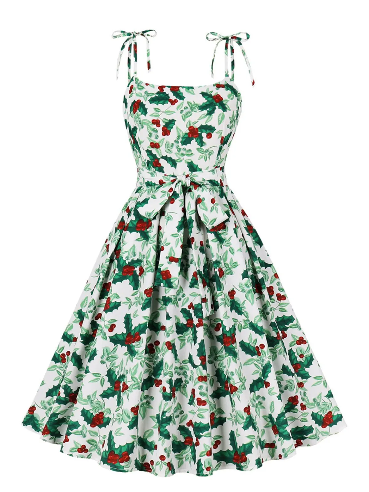 Outlet Retro Stage 1950s Tie-up Bow Suspender Christmas Dress Green