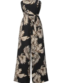 Fashion Retro Stage 1930s Tropical Tie-Up Bandeau Jumpsuit Multicolor