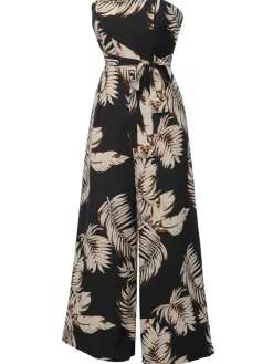 Fashion Retro Stage 1930s Tropical Tie-Up Bandeau Jumpsuit Multicolor