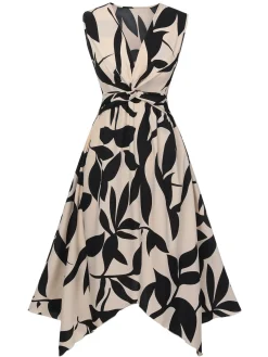 Fashion Retro Stage 1940s Twisted Irregular Hem Sleeveless Dress