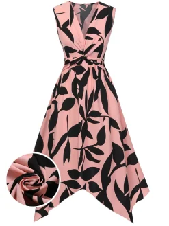 Fashion Retro Stage 1940s Twisted Irregular Hem Sleeveless Dress
