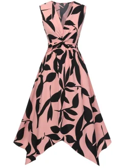 Fashion Retro Stage 1940s Twisted Irregular Hem Sleeveless Dress