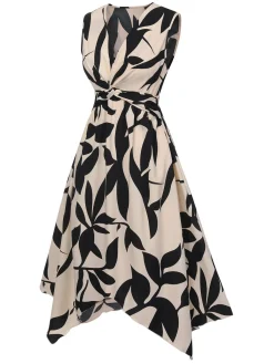 Fashion Retro Stage 1940s Twisted Irregular Hem Sleeveless Dress