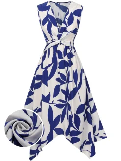 Fashion Retro Stage 1940s Twisted Irregular Hem Sleeveless Dress