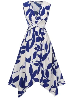 Fashion Retro Stage 1940s Twisted Irregular Hem Sleeveless Dress