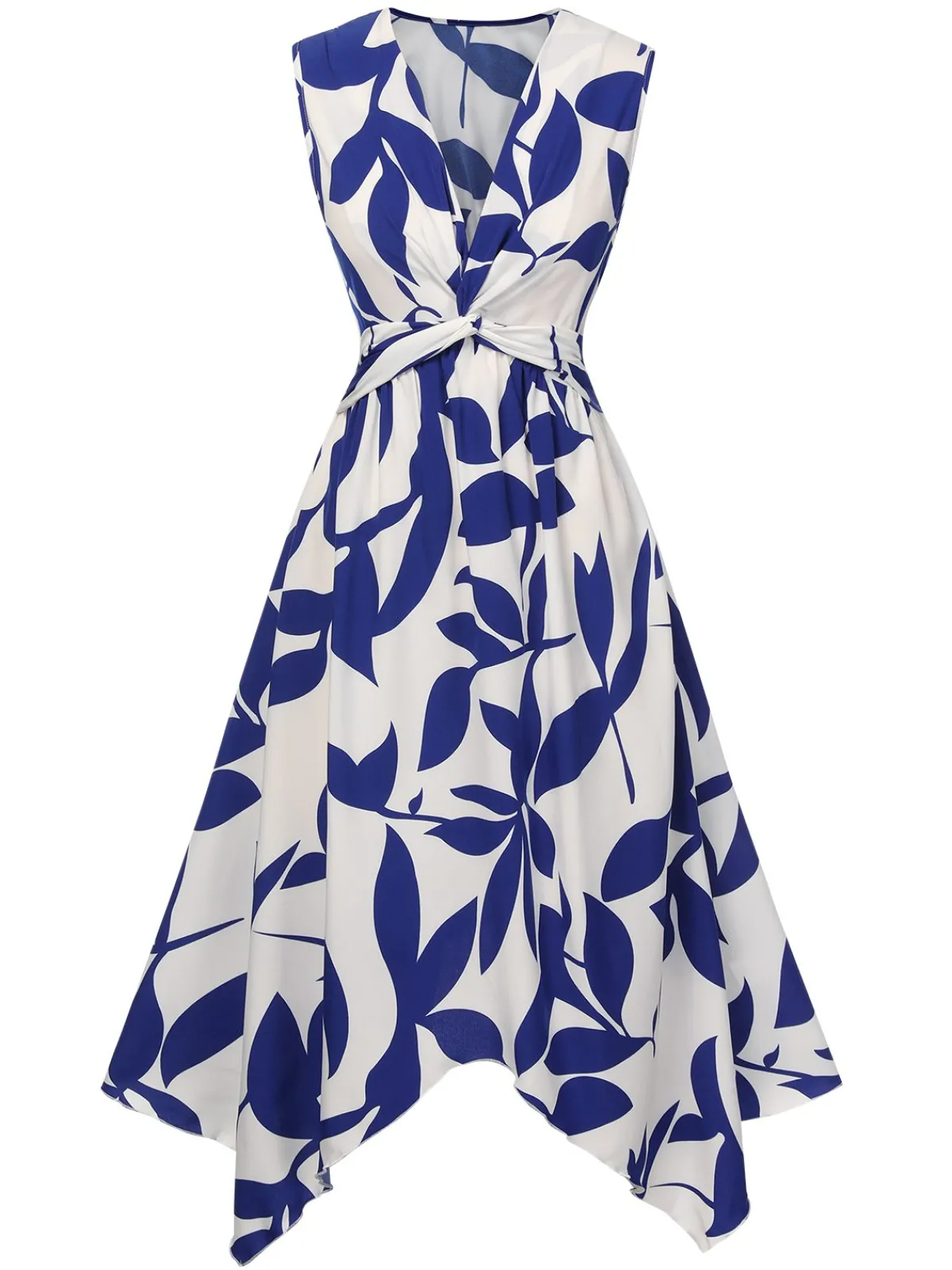 Clearance Retro Stage 1940s Twisted Irregular Hem Sleeveless Dress