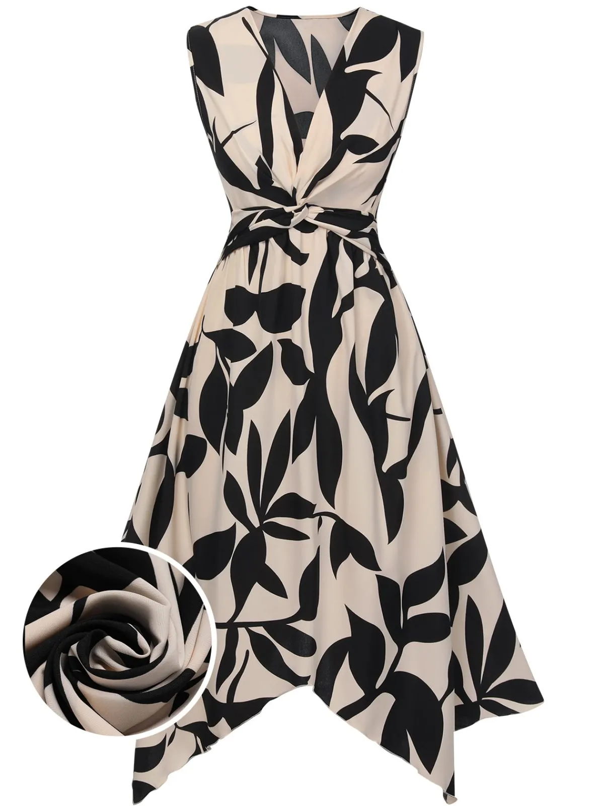 Clearance Retro Stage 1940s Twisted Irregular Hem Sleeveless Dress